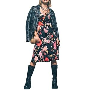 Black pink red floral cottagecore fit and flare summer cami midi dress S Tall